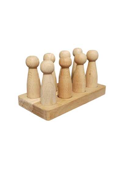 WOODTOY'S ORGANİK OYUNCAK DÜNYASI EL YAPIMI PEG BEBEK ( 8'Lİ ) ve ALT TABLA