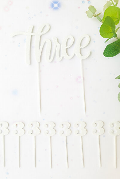 Atolye Doruk White 3Rd Birthday Cake Topper - Three Cake Lettering - Number 3 Cupcake Picks - Baby Birthday