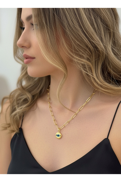 Gistoria Nazar Boncuklu Ataç Zincir Çelik Kolye
