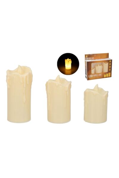 miraza Set of 3 LED Candles, Warm Light, Wax Effect, Steady Flame, Batteries Included