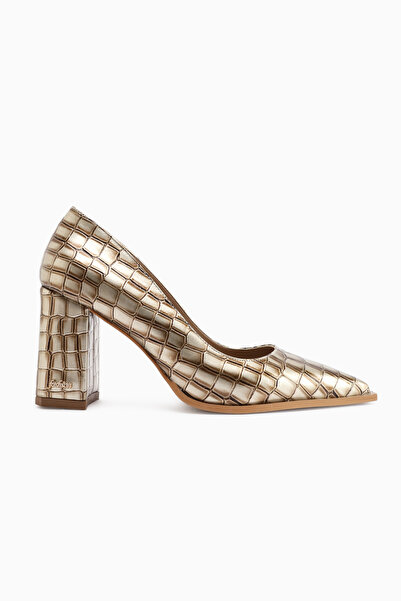 Limoya Lucy Cream Crocodile Thick Heeled Shoes Women's Stiletto