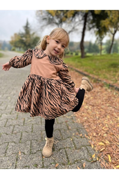 Alvadonna Zebra Patterned Girls' Dress with Bow