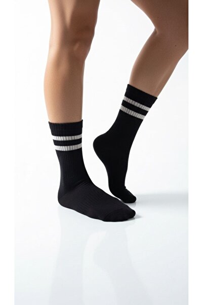 Plus Scorpion Γυναικείες κάλτσες τένις 2 τεμαχίων – Αθλητικές κάλτσες με γκρι και μαύρες ρίγες – Βαμβακερές που αναπνέουν