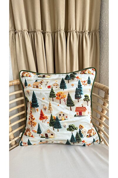 Decamor home 3D Winter Themed White Green Throw Pillow Cover 1 Piece