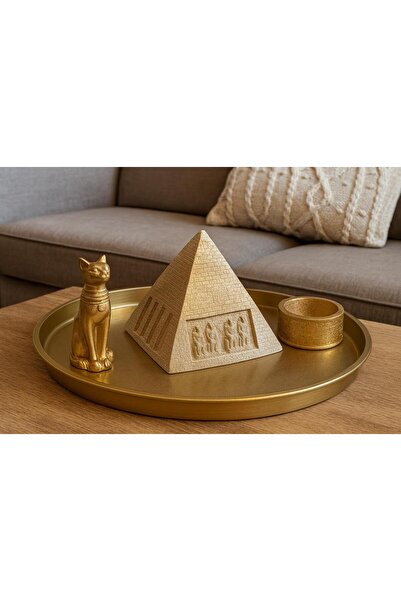 Sisay Home Mısır Piramit Temalı Dekor Seti – Altın Bastet Kedi & Piramit & Kabartmalı Tasarım