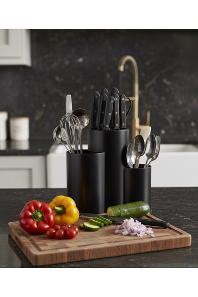 maisone home 3-Compartment Black Multi-Purpose Knife Holder & Spoon Rest Stan...