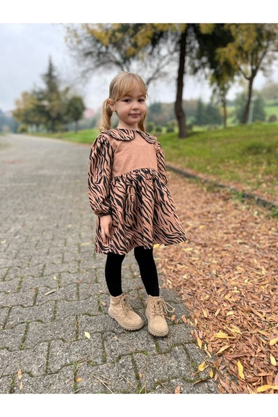 Alvadonna Zebra Patterned Girls' Dress with Bow