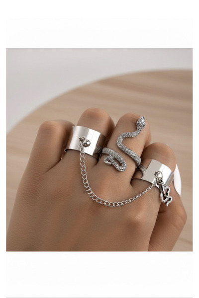 Köstebek Set of 3 Snake Rings with Adjustable Features