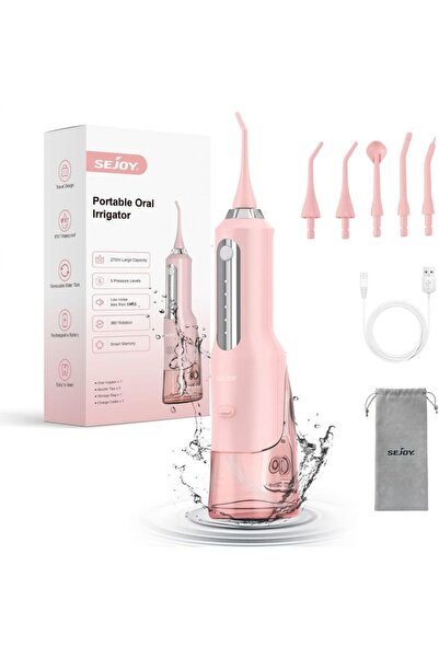 Sejoy جهاز تنظيف الأسنان بالماء مع خزان سعة 270 مل و4 أوضاع و6 رؤوس نفث