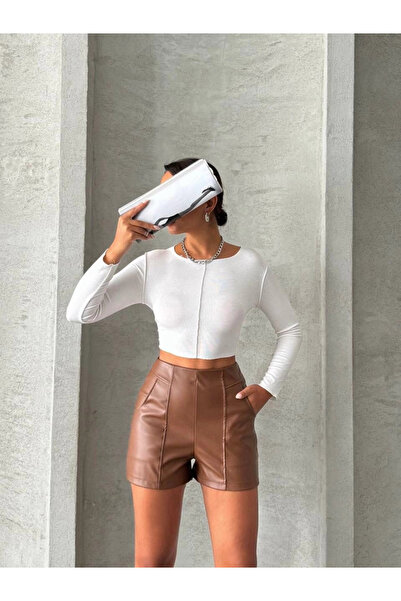 ZENGEZUR MALL Mtxdpn Leather Shorts with Segmented Pockets Tan W26312 (232449) (Size: m)