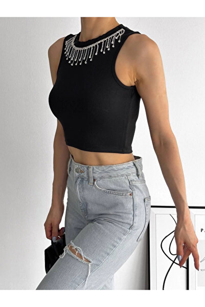 ZENGEZUR MALL Mtxdpn Corded Fabric Ribbed Knit Collared Chain Athlete Black (232719) (Size: S)