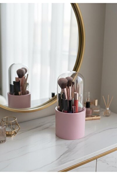 HomeBasics منظم أدوات التجميل مع غطاء ومنظم للحمام مكون من 6 أقسام