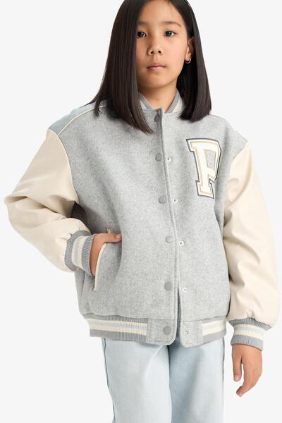 DeFacto E7027A8Kız Çocuk Kolej Yaka Sırt Baskılı Bomber Mont