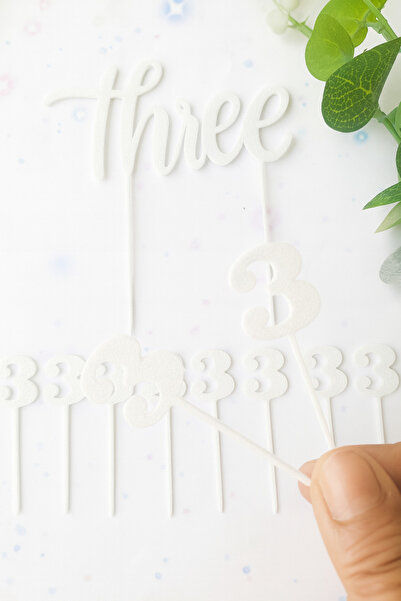 Atolye Doruk White 3Rd Birthday Cake Topper - Three Cake Lettering - Number 3 Cupcake Picks - Baby Birthday