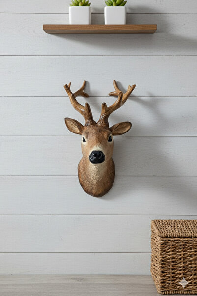 Dekoromi Dekoratif Duvar Geyik Kafası Biblo Obje El Boyaması Ev ve Ofis Dekorasyon Ürünü 30x17cm