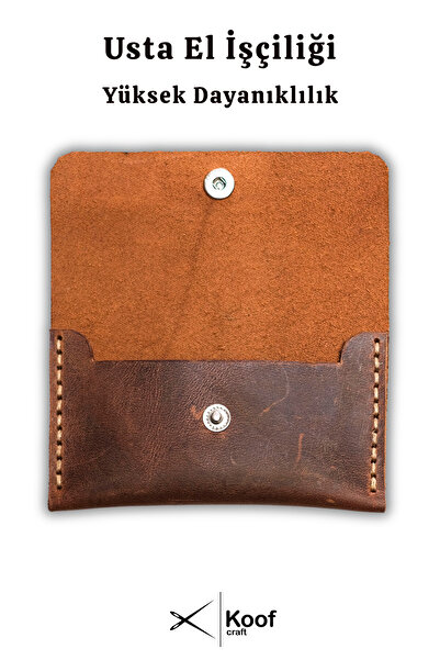Koof Craft Rustic Snap 100% Genuine Leather Card Holder – Handcrafted Minimal Card Holder Wallet
