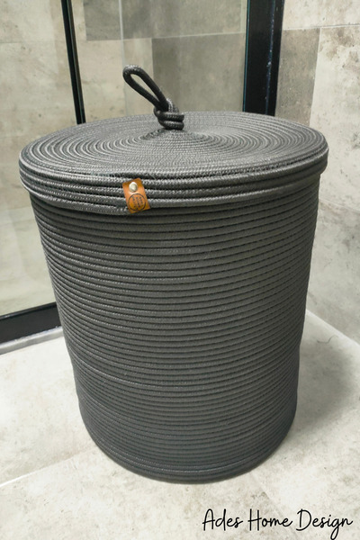 ADES HOME DESİGN Jüt Çamaşır Sepeti, Kirli Sepeti, Oyuncak Sepeti, Kapaklı Se...