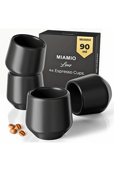 MIAMIO Set de 4 cești de cafea Espresso, colecția Luxe, ceramică, negru, 90 ml