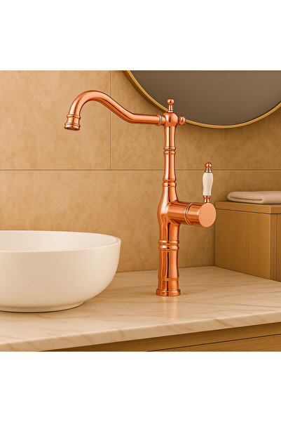 banyosepeti صنبور حوض غسيل عالي من الذهب الوردي - تشطيب لامع، جسم من النحاس، ...