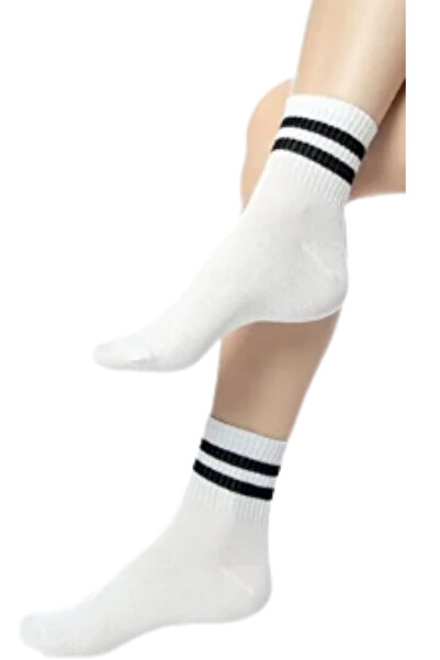 DİLRUBA AVM 5 Pairs College Socks Cotton F Corded Fabric White Black Striped Unisex - High Quality Socks Flexible