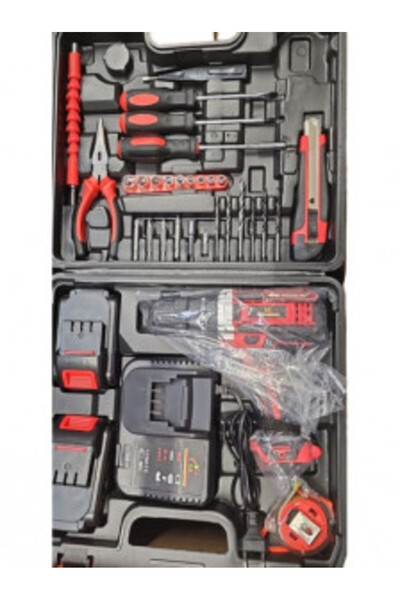 ML Red Electric Drill with 2 Batteries, Charger Station and Multiple Accessories