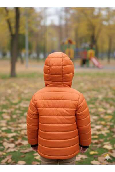 DUBLİNO KİDS 0Ranj Trenyolu Patterned Water and Windproof Boy's Coat with Black Plush Lining Inside