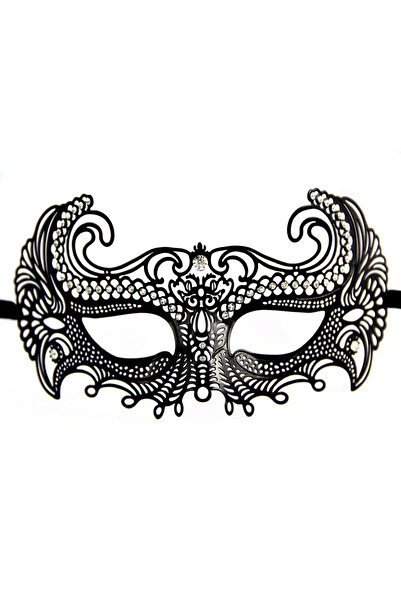 HarmonyAura Black Color Laser Cut Metal Ball Party Venetian Mask with Crystal Stones