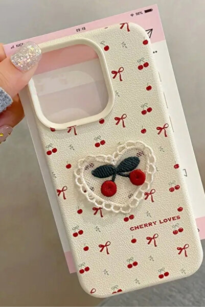 EDELFU iPhone 11 - Cherry Heart Lace White Cover Red Bow Design Silicone Case
