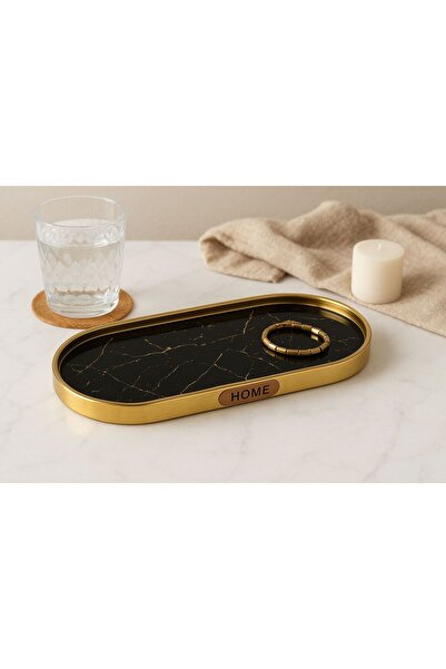 Saf By Arams Gold Presentation Holder - Oval Black Marble, 12X30 Catering, Coffee and Tea Presentation