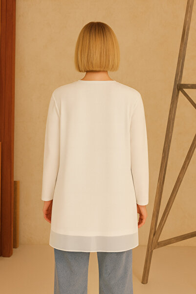 Nisa Luxury Boutique Front and Back Chiffon Detail Long Sleeve Combed Cotton Inner Tunic