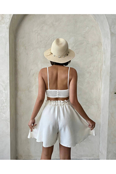 ZENGEZUR MALL Mtxdpn Flounced Linen Shorts Beige S255058 (00047) (Size: S)