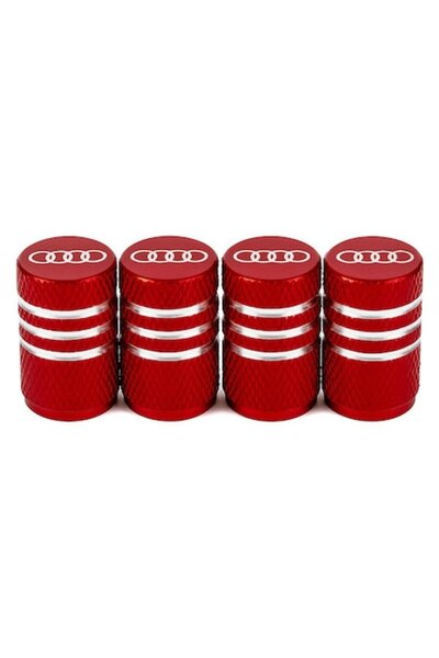 Audi Set de 4 capace de valvă pentru anvelope, aluminiu, roșu/argintiu