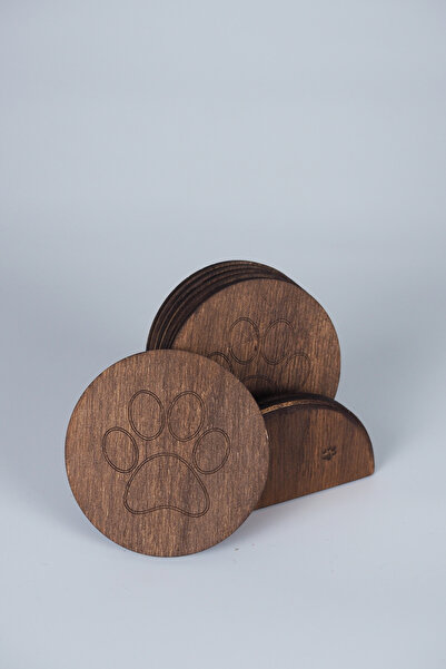 Bel&Co Home Paw Themed Set of 6 Wooden Coasters – with Stand