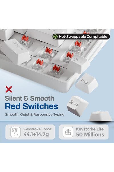 Gaming Gambler 75% Mechanical Keyboard Tri-Mode, Red Switch, RGB, Arabic/English, Ingrid White