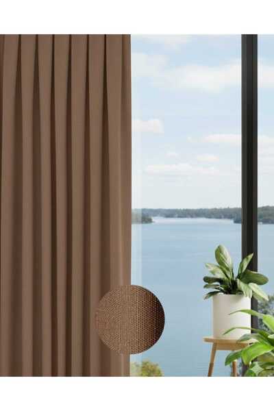 PEREN HOME Keten Dokulu Fon Perde 1e2.50 Normal Pileli Kahverengi