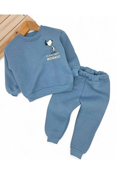 Egelite Boys' Winter Thick 3-Thread Fleece-Lined Tracksuit Set for Ages 2-3-4-5 Years, Upper and Lower Parts Are Narrow Fit.