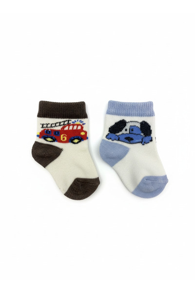Masal Dünyası Bursa Mixed Patterned 2-Piece Baby Boy Newborn Socks