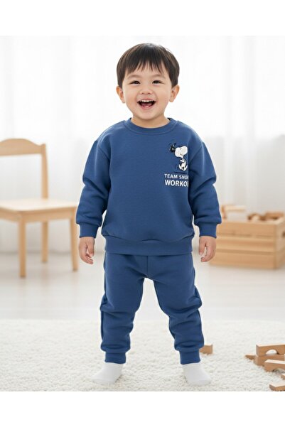 VOY KİDS Boys' Winter Thick 3-Thread Fleece-Lined Tracksuit Set for Ages 2-3-4-5 Years, Upper and Lower Parts Are Narrow Fit.