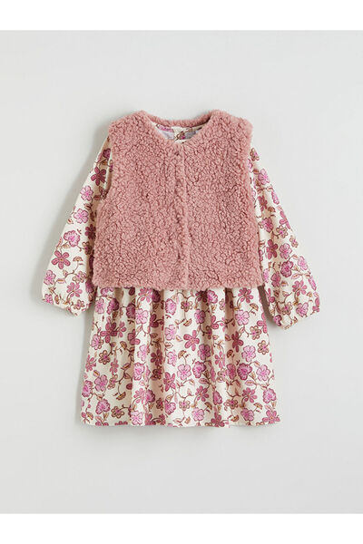 LC Waikiki Lcw Baby Ecru Patterned Girl's Dress and Vest