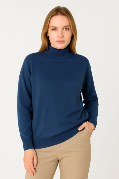 BÜŞRA TEZEL MODA Women's Half Turtleneck Knitwear Sweater Soft Textured Cotton Fine Weaving, Long Sleeves Comfortable Regular Fit - I