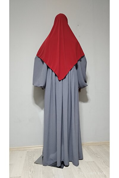 AHRAR tesettür Short Length Sandy Souffle Khimar Ready Made Hijab Scarf Red