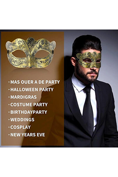 HarmonyAura Gold Color Tumbled Masquerade Mask – Venetian Style Party Mask