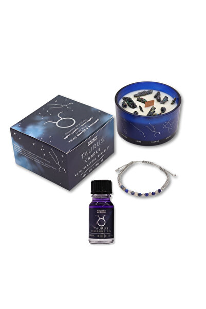 Ancient wisdom Set cadou zodiacal Taur | Lumânare de cristal, brățară cu piet...