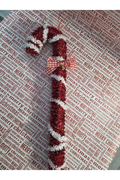 Jumbo Christmas Decoration Stick with Tinsel White Red 47cm