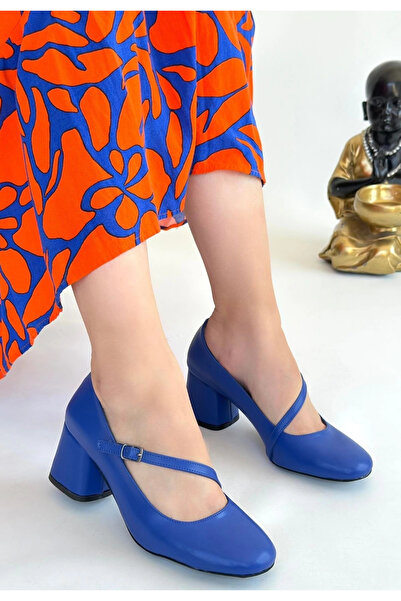 ZENGEZUR MALL Mtxdpn Kier Blue Leather Heeled Shoes (00334) (Size: 36)