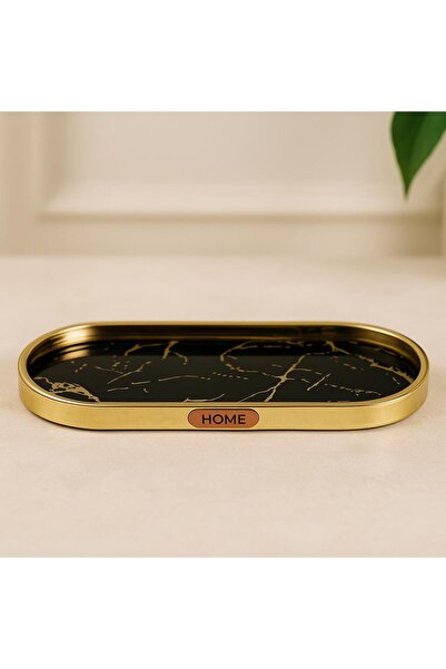 Saf By Arams Gold Presentation Holder - Oval Black Marble, 12X30 Catering, Coffee and Tea Presentation
