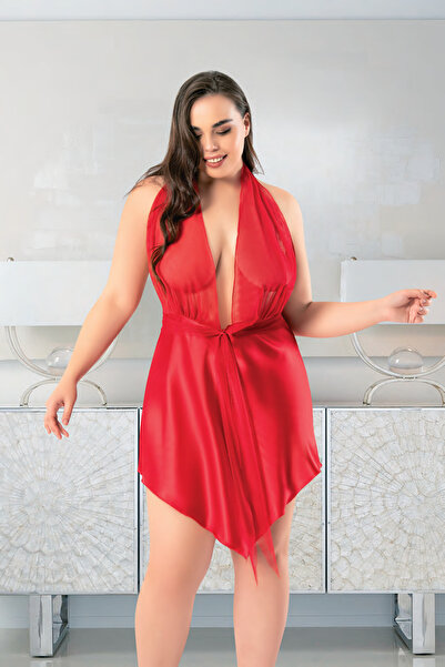 euro click Büyük Beden Dantelli Saten Gecelik – İnce Askılı Transparan Tüllü ...