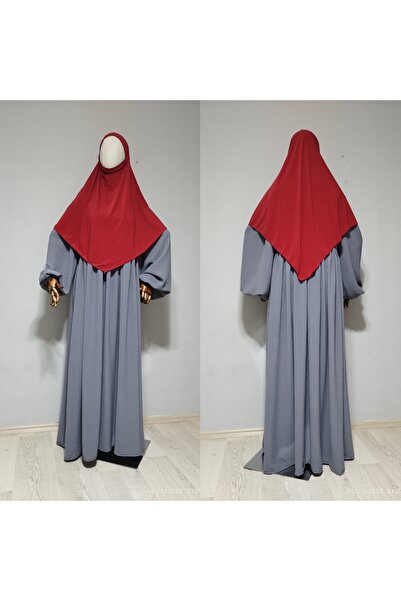 AHRAR tesettür Short Length Sandy Souffle Khimar Ready Made Hijab Scarf Red