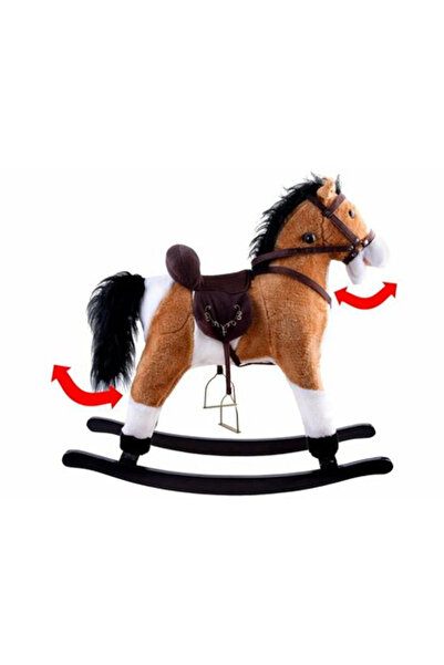 Toys Musical Rocking Horse, Galloping and Neighing Sounds, Soft Velvety Plush, 70x73x28 cm, Light Brown