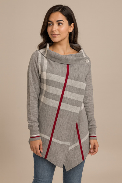 Sebir Moda Plaid Patterned Knitwear Acrylic Poncho